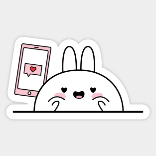 Love message, Love you sticker, Cute white rabbit, Valentines day, Kawaii rabbit, Pink sticker Sticker